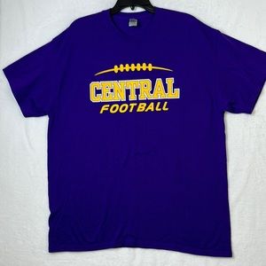 Gildan Men’s Short Sleeve T-shirt Central Football Purple Gold Size XL
